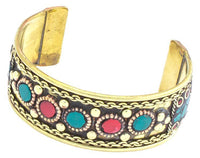 Load image into Gallery viewer, Messing Armreif gold Seil grün Malachit rot Jaspis Stein schmal nickelfrei verstellbar antik
