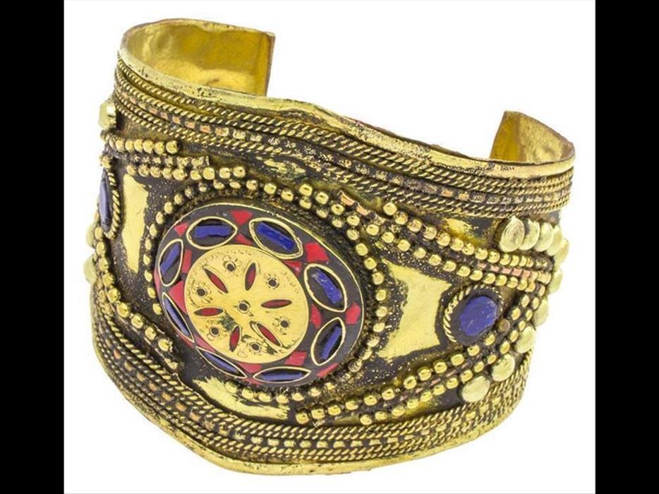 Messing Armreif gold Raute Stern Lapis Jaspis breit nickelfrei verstellbar Perlen antik Tribal