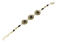 Cargar imagen en el visor de la galería, Messing Armband golden Herzen Blumen Onyx Blatt rund 18-20,5 cm Scheiben
