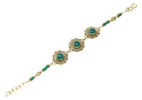 Cargar imagen en el visor de la galería, Messing Armband golden Herzen Blumen Onyx grün oval rund 18-20,5 cm Perlen
