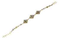 Cargar imagen en el visor de la galería, Messing Armband golden oval Raute Herzen Punkte Labradorit rund 17,5-20 cm Perlen
