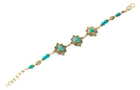 Load image into Gallery viewer, Messing Armband golden oval Raute Herzen Bögen Türkis rund 18-20,5 cm Perlen
