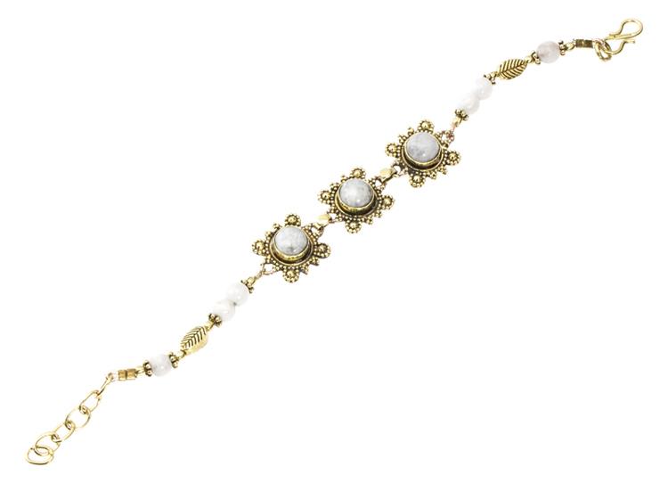 Messing Armband golden eckig rund Kreise Spitzen Mondstein 17-19,5 cm Blatt Perlen