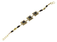 Load image into Gallery viewer, Messing Armband golden eckig rund Kreise Spitzen Onyx 17-19,5 cm Blatt Scheiben
