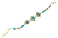 Load image into Gallery viewer, Messing Armband golden Mandel rund Punkte Blatt Türkis 17-19,5 cm Perlen
