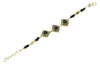 Load image into Gallery viewer, Messing Armband golden Mandel rund Punkte Blatt Onyx 17-19,5 cm Scheiben
