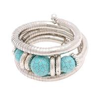 Cargar imagen en el visor de la galería, silbern Brass Armreif Türkis Perlen dreilagig Ringe verstellbar
