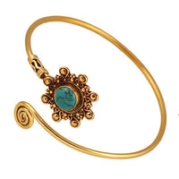 Load image into Gallery viewer, Messing Armreif antik türkis Stein Kugeln Blume verstellbar antik Tribal Schmuck
