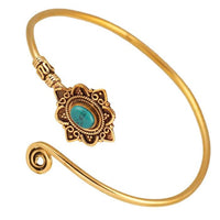 Load image into Gallery viewer, Messing Armreif antik golden Türkis Maserung Schnörkel Herzen verstellbar antik Tribal Schmuck
