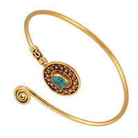 Load image into Gallery viewer, Messing Armreif antik Türkis oval klein Punkte verstellbar antik Tribal Schmuck
