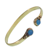 Load image into Gallery viewer, Messing Armreif golden Chalcedon rund Dreieck Zopfrand nickelfrei verstellbar Tribal antik Schmuck
