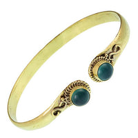 Load image into Gallery viewer, Messing Armreif golden grün Jade rund acht Zopfrand nickelfrei verstellbar antik Tribal Schmuck
