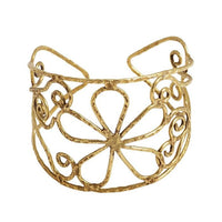 Cargar imagen en el visor de la galería, Messing Armreif antik golden filigran gehämmert Herz Blume groß 50mm breit
