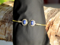 Cargar imagen en el visor de la galería, Messing Brass Armreif golden oval Seilmuster Lapis nickelfrei verstellbar antik Tribal Schmuck
