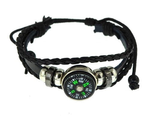 Lederarmband Kompass dreilagig geflochten verstellbar