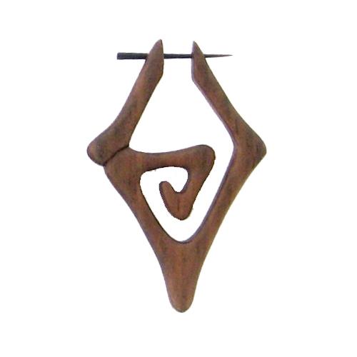 Pin-Ohrring, brauner, karo-spiralförmiger Pin-Ohrring, handgeschnitzt aus Sonoholz, 50mm, Holzcreolen
