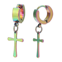 Load image into Gallery viewer, Edelstahl Creolen Ohrring Expander Klippverschluss Regenbogenfarben Kreuz Anhänger
