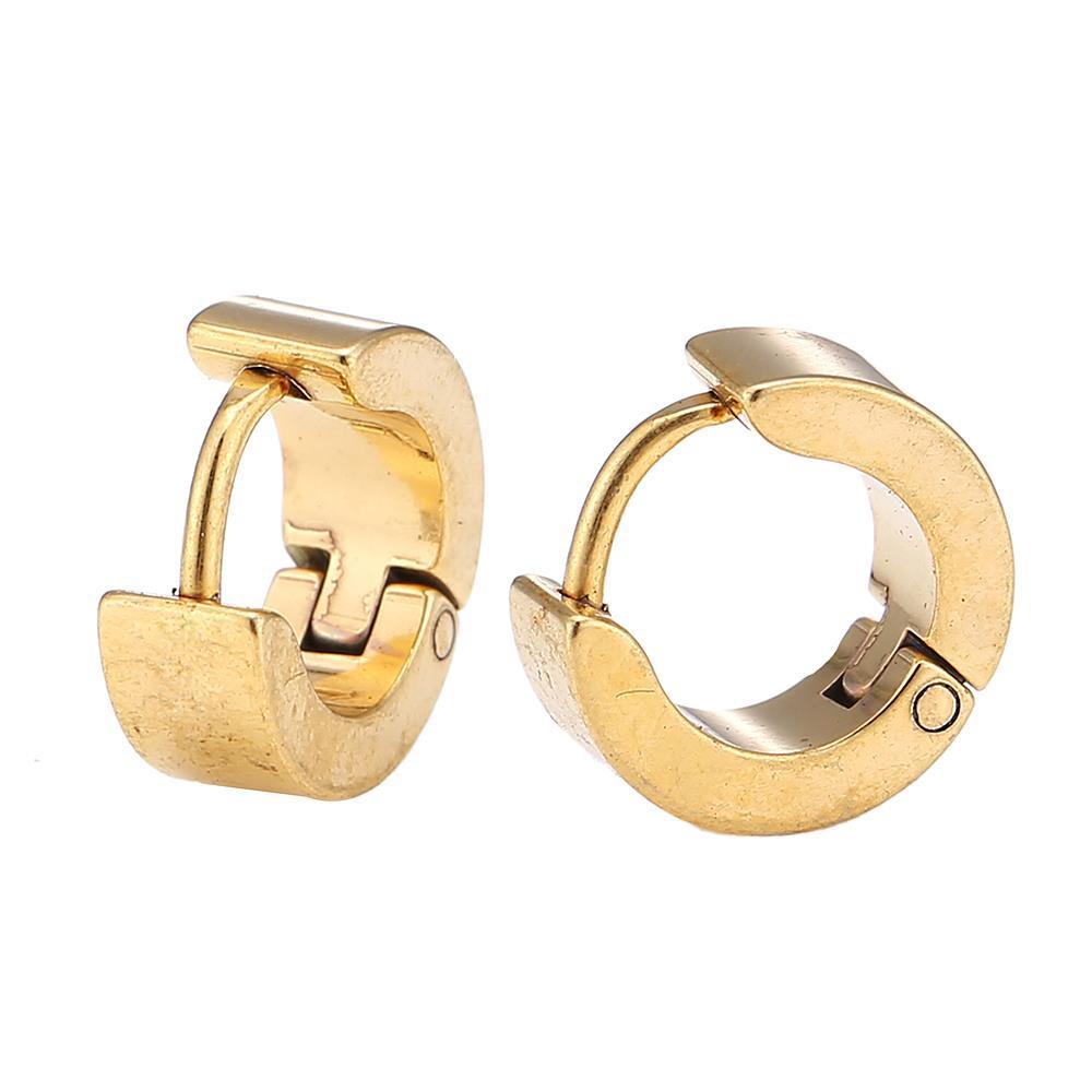 Edelstahl Creolen Ohrring gold Farben schlicht  7 mm breit Klippverschluss