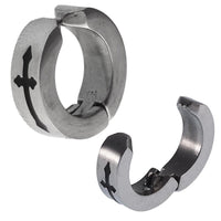 Load image into Gallery viewer, Edelstahl Creolen Helix silberfarben ohne Stab Kreuz schwarz Klippverschluss
