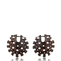 Cargar imagen en el visor de la galería, Holz Pin Creolen Narraholz Horn-Pin dunkelbraun gemasert handgefertigt groß
