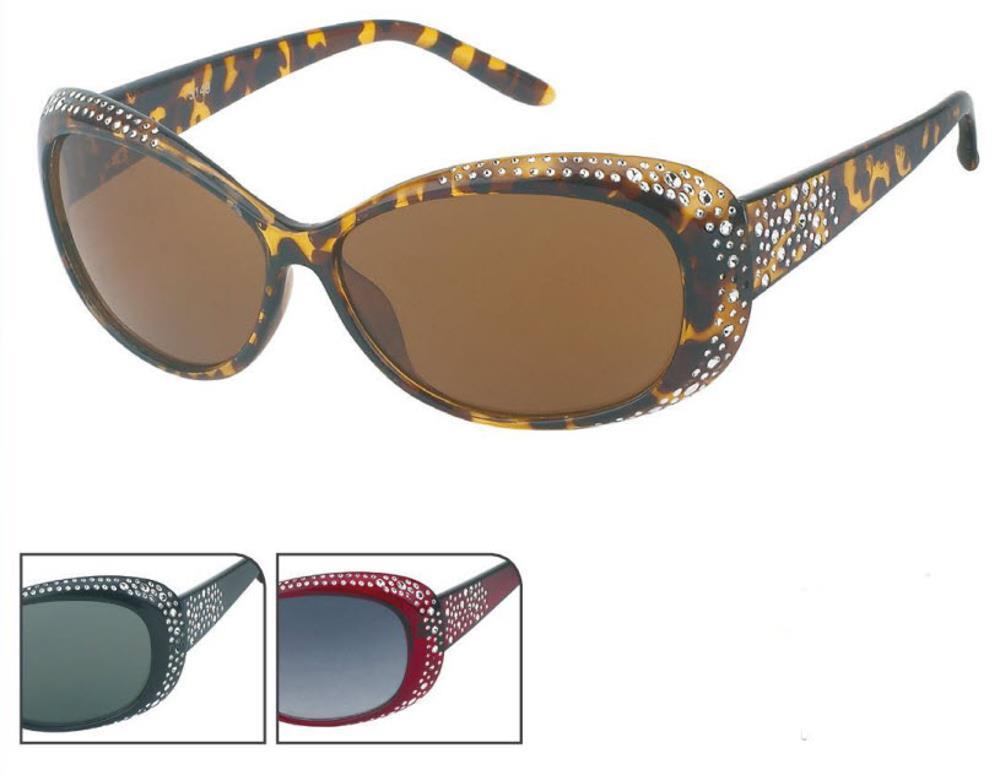 Sonnenbrille Damen 400 UV getönt ovale Gläser Glitzer facettierte Glaskristalle