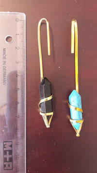 Load image into Gallery viewer, Stein Hexagon Ohr Hook 2mm Piercing Brass gold antik Türkis Onyx Ohrhänger lang
