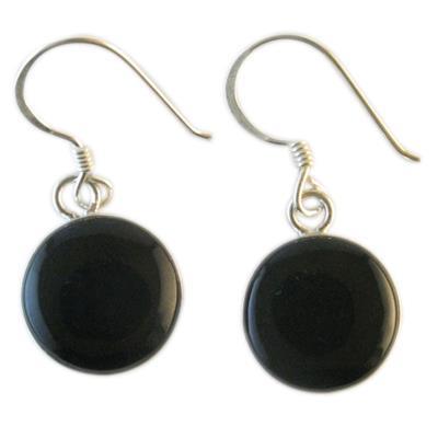 12 mm Ø Ohrringe aus Onyx, Schwarz, rund, 925er Sterlingsilber-Bügel