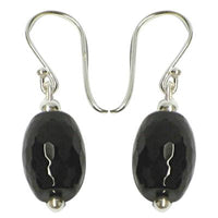 Load image into Gallery viewer, Ohrringe, Schwarz, aus Onyx, olivenförmig, 925er Sterlingsilber-Bügel, 3cm lang, 1cm breit
