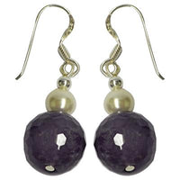 Load image into Gallery viewer, facettiert Amethyst lila weiß Perlen Ohrringe 925er Sterlingsilber ca. 25 mm Ø Zuchtperle
