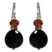 Load image into Gallery viewer, schwarz rot Perlenohrringe Onyx Glas Glitzerring 925er Sterlingsilber-Bügel ca. 17 mm Ø
