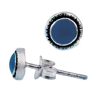 Load image into Gallery viewer, Ohrstecker Türkis rund 5 mm Ø 925er Sterling Silber dunkel oxidiert Rand
