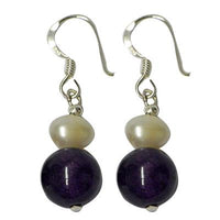 Cargar imagen en el visor de la galería, Perlen Ohrringe lila weiß Amethyst 925er Sterlingsilber Perle Ohrhänger Steinohrringe

