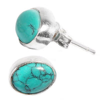 Cargar imagen en el visor de la galería, A pair of Silberohrstecker oval Ohrringe Ohrstecker Damen, crafted from 925er Sterling Silber, feature elegant oval stones with unique blue-green tones and natural dark veining for a charming touch.
