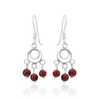 Load image into Gallery viewer, Ohrhänger Stein Perle dunkelrot 925er Sterling Silber Katzenauge Kreise Perlen
