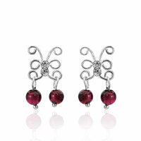 Load image into Gallery viewer, Ohrhänger Ohrstecker Stein Perle 925er Sterling Silber Katzenauge rot Zirkonia
