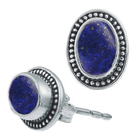Cargar imagen en el visor de la galería, Ohrstecker blau Stein Lapis oval, silber Rand Zopfmuster Rand Ohrringe 925er Sterlingsilber
