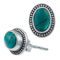 Cargar imagen en el visor de la galería, Ohrstecker Türkis oval, silber Rand Zopfmuster Rand Ohrringe 925er Sterlingsilber
