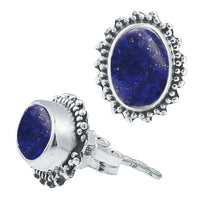 Load image into Gallery viewer, Silberohrstecker Lapis oval 10 mm Punkte Spitzen Rand 925er Sterling Silber

