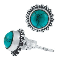 Cargar imagen en el visor de la galería, Silberohrstecker Türkis rund 8 mm Punkte Spitzen Rand 925er Sterling Silber
