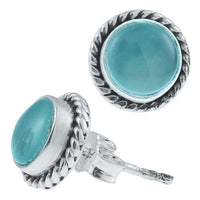 Cargar imagen en el visor de la galería, Ohrstecker Chalzedon hell rund Rand Zopfmuster 8 mm Ø  925er Sterling Silber
