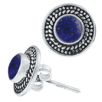 Load image into Gallery viewer, Ohrstecker Lapis rund Scheibe Kranz 10 mm Ø 925er Sterling Silber oxidiert

