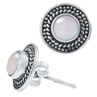 Cargar imagen en el visor de la galería, Ohrstecker Mondstein rund Scheibe Kranz 10 mm Ø 925er Sterling Silber oxidiert
