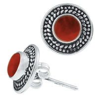 Cargar imagen en el visor de la galería, Ohrstecker Karneol rund Scheibe Kranz 10 mm Ø 925er Sterling Silber oxidiert
