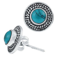 Cargar imagen en el visor de la galería, Ohrstecker Türkis rund Scheibe Kranz 10 mm Ø 925er Sterling Silber oxidiert
