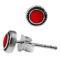 Cargar imagen en el visor de la galería, Ohrstecker rot Koralle rund 5 mm Ø 925er Sterling Silber dunkel oxidiert Rand
