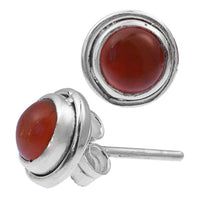 Load image into Gallery viewer, Ohrstecker Karneol rot Stein rund 8 mm Ø 925er Sterling Silber hoch Rand
