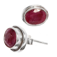 Cargar imagen en el visor de la galería, Silberohrstecker Rubin oval Ohrringe Ohrstecker Damen Ohrring Stecker 925er Sterling Silber
