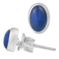 Load image into Gallery viewer, Ohrstecker Chalzedon blau oval 6 mm 925er Sterling Silber Rand Stein Silberohrstecker
