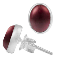Load image into Gallery viewer, Ohrstecker Granat dunkel rot oval 10 mm 925er Sterling Silber Rand Stein Silberohrstecker
