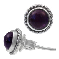 Load image into Gallery viewer, Ohrstecker Zopf Rand Amethyst lila rund 8 mm 925er Sterling Silber Stein Silberohrstecker
